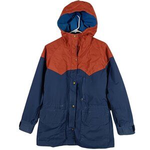 Vintage Snow Lion Colorblock Hooded Jacket Blue & Rust Womens Medium Windbreaker